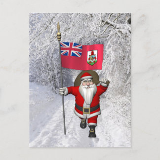 Santa Claus With Ensign Of Bermuda Holiday Postcard