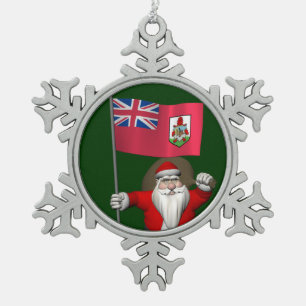 Santa Claus With Ensign Of Bermuda Snowflake Pewter Christmas Ornament
