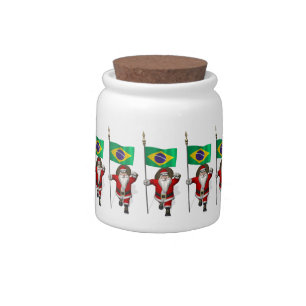 Santa Claus With Ensign Of Brazil Candy Jar
