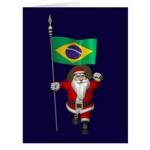 Santa Claus With Ensign Of Brazil Cards
