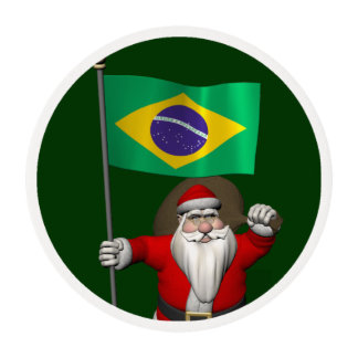 Santa Claus With Ensign Of Brazil Edible Frosting Rounds