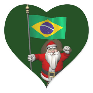 Santa Claus With Ensign Of Brazil Heart Sticker