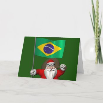 Santa Claus With Ensign Of Brazil Holiday Card by santa_world_flags at Zazzle