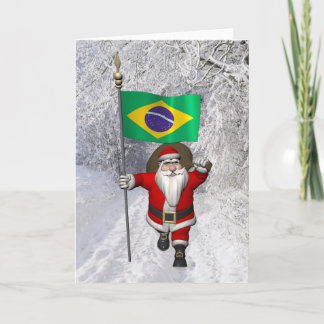 Santa Claus With Ensign Of Brazil Holiday Card