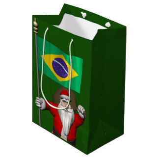 Santa Claus With Ensign Of Brazil Medium Gift Bag