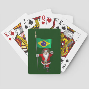 Santa Claus With Ensign Of Brazil Poker Cards