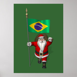 Santa Claus With Ensign Of Brazil Poster