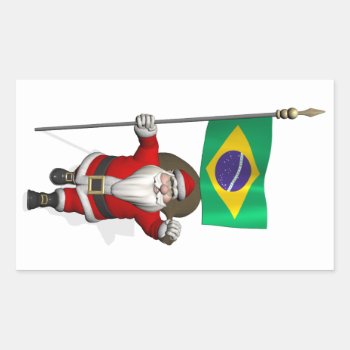 Santa Claus With Ensign Of Brazil Rectangular Sticker by santa_world_flags at Zazzle