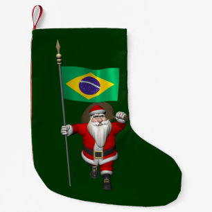 Santa Claus With Ensign Of Brazil Small Christmas Stocking