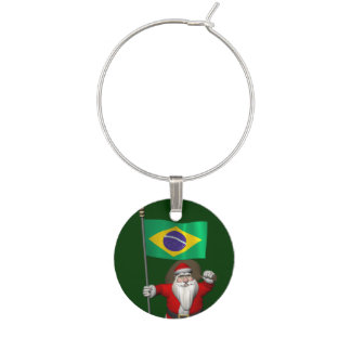 Santa Claus With Ensign Of Brazil Wine Glass Charm