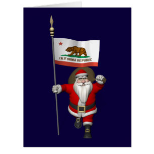 Santa Claus With Ensign Of California Cards