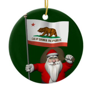 Santa Claus With Ensign Of California Ceramic Ornament