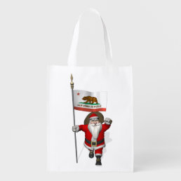 Santa Claus With Ensign Of California Grocery Bag