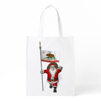 Santa Claus With Ensign Of California Grocery Bag