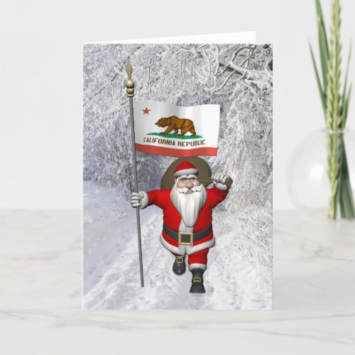 Santa Claus With Ensign Of California Holiday Card