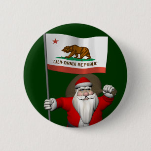 Santa Claus With Ensign Of California Pinback Button