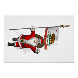 Santa Claus With Ensign Of California Poster