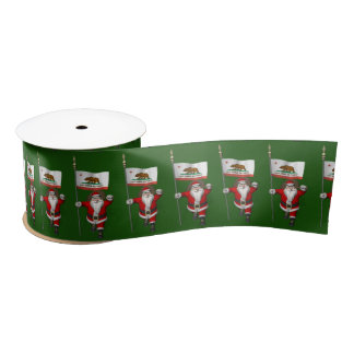 Santa Claus With Ensign Of California Satin Ribbon