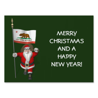 Santa Claus With Ensign Of California Yard Sign