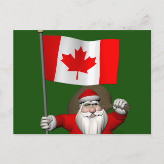 Santa Claus With Ensign Of Canada Holiday Postcard