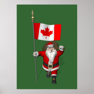 Santa Claus With Ensign Of Canada Poster