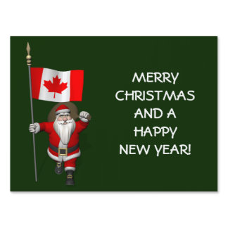 Santa Claus With Ensign Of Canada Sign