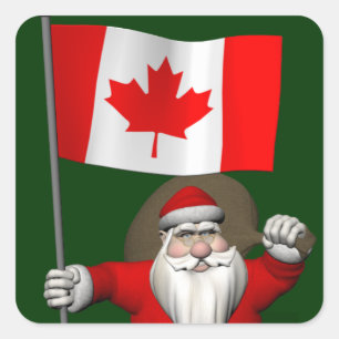 Santa Claus With Ensign Of Canada Square Sticker