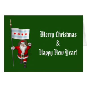 Santa Claus With Ensign Of Chicago Cards