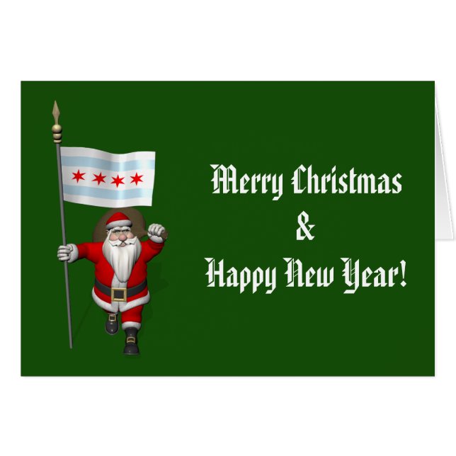 Santa Claus With Ensign Of Chicago Cards (Front Horizontal)