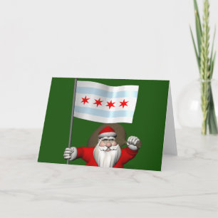 Santa Claus With Ensign Of Chicago Holiday Card