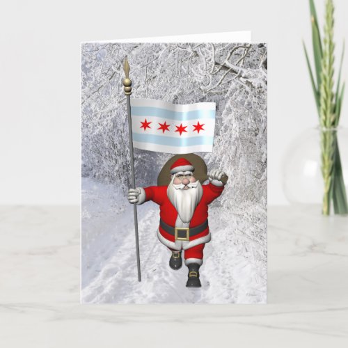 Santa Claus With Ensign Of Chicago Holiday Card