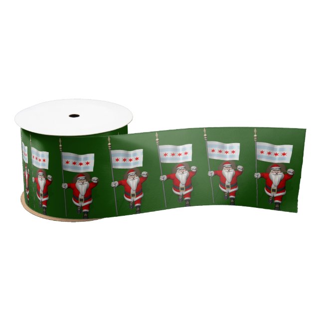 Santa Claus With Ensign Of Chicago IL Satin Ribbon (Spool)