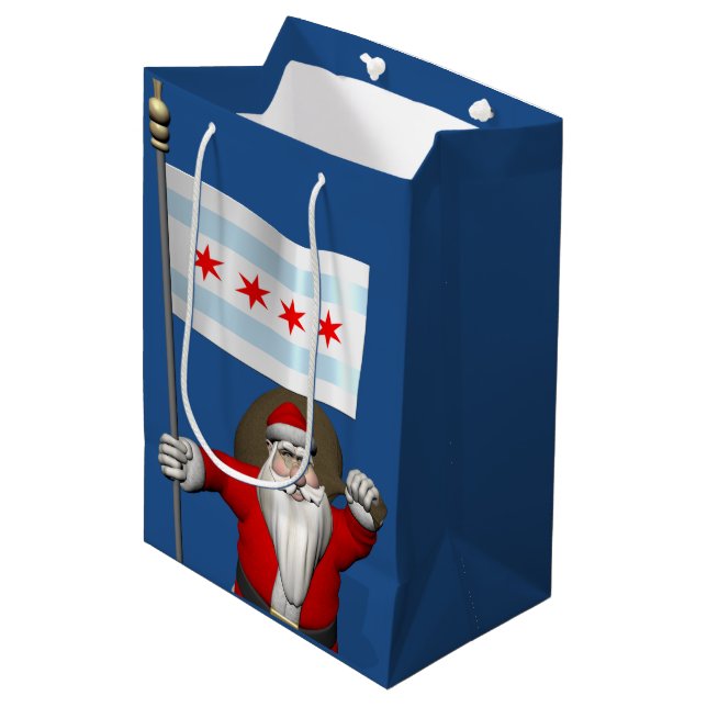Santa Claus With Ensign Of Chicago Medium Gift Bag (Front Angled)