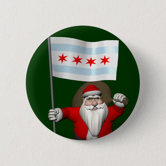 Santa Claus With Ensign Of Chicago Pinback Button (Front)