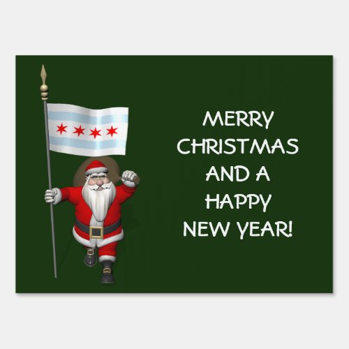 Santa Claus With Ensign Of Chicago Yard Sign