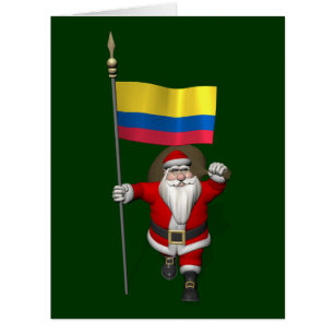 Santa Claus With Ensign Of Colombia Cards