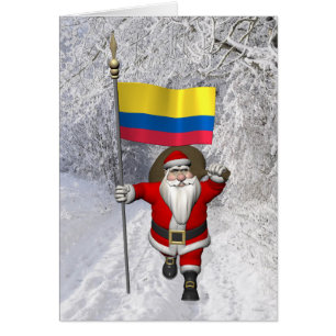 Santa Claus With Ensign Of Colombia Cards