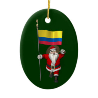 Santa Claus With Ensign Of Colombia Ceramic Ornament