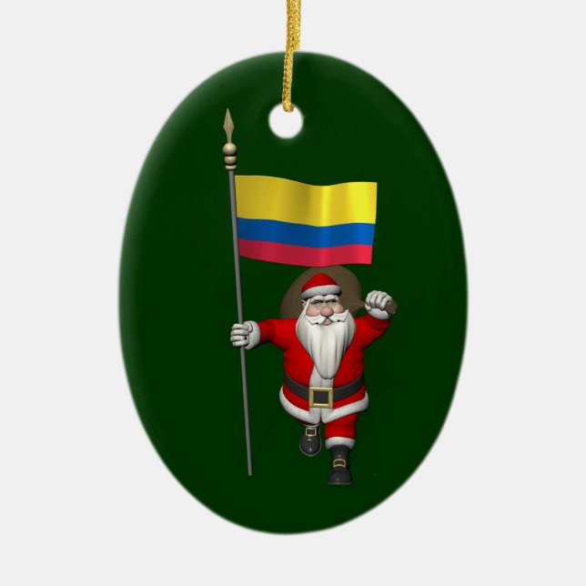Santa Claus With Ensign Of Colombia Ceramic Ornament (Front)