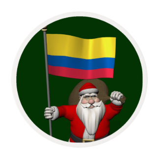 Santa Claus With Ensign Of Colombia Edible Frosting Rounds