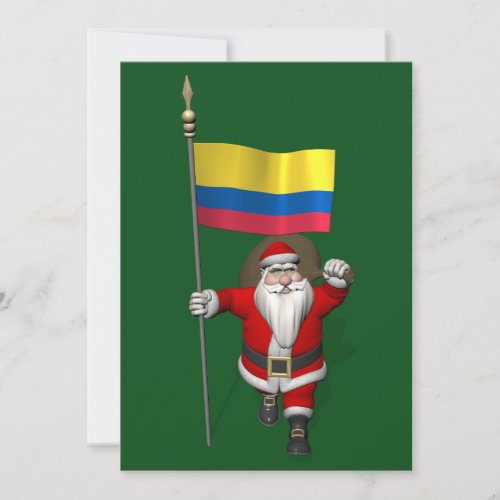 Santa Claus With Ensign Of Colombia Holiday Card