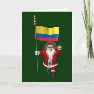 Santa Claus With Ensign Of Colombia Holiday Card