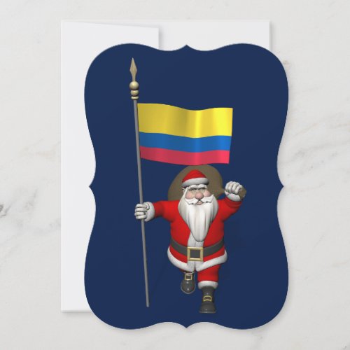 Santa Claus With Ensign Of Colombia Holiday Card