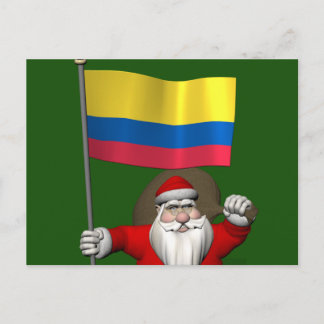 Santa Claus With Ensign Of Colombia Holiday Postcard