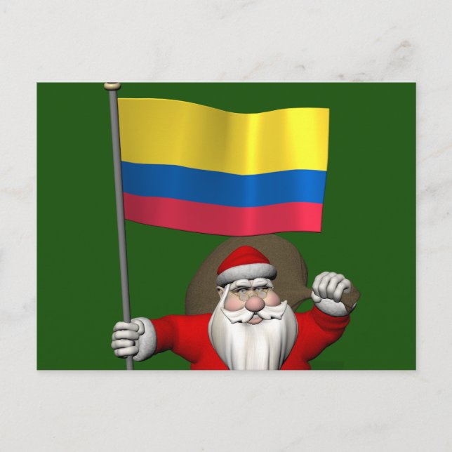 Santa Claus With Ensign Of Colombia Holiday Postcard (Front)