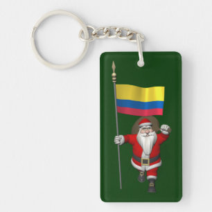 Santa Claus With Ensign Of Colombia Keychain
