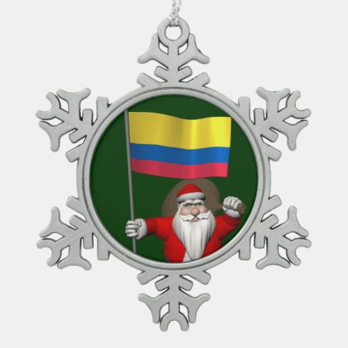 Santa Claus With Ensign Of Colombia Snowflake Pewter Christmas Ornament