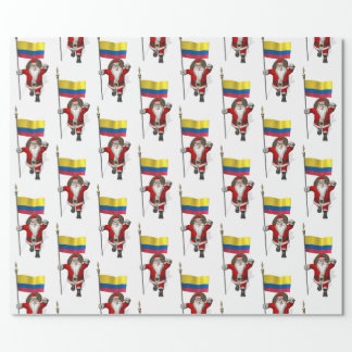 Santa Claus With Ensign Of Colombia Wrapping Paper