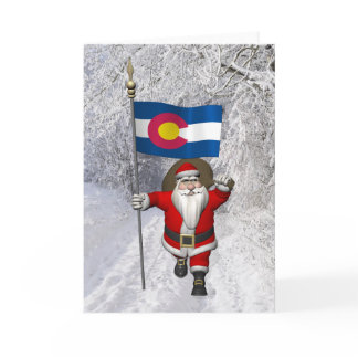 Santa Claus With Ensign Of Colorado Holiday Card