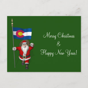 Santa Claus With Ensign Of Colorado Holiday Postcard